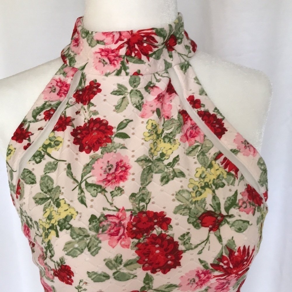 New As U Wish junior floral print eyelet halter, fit & flare dress Sz 5/6,9/10 - Picture 3 of 13